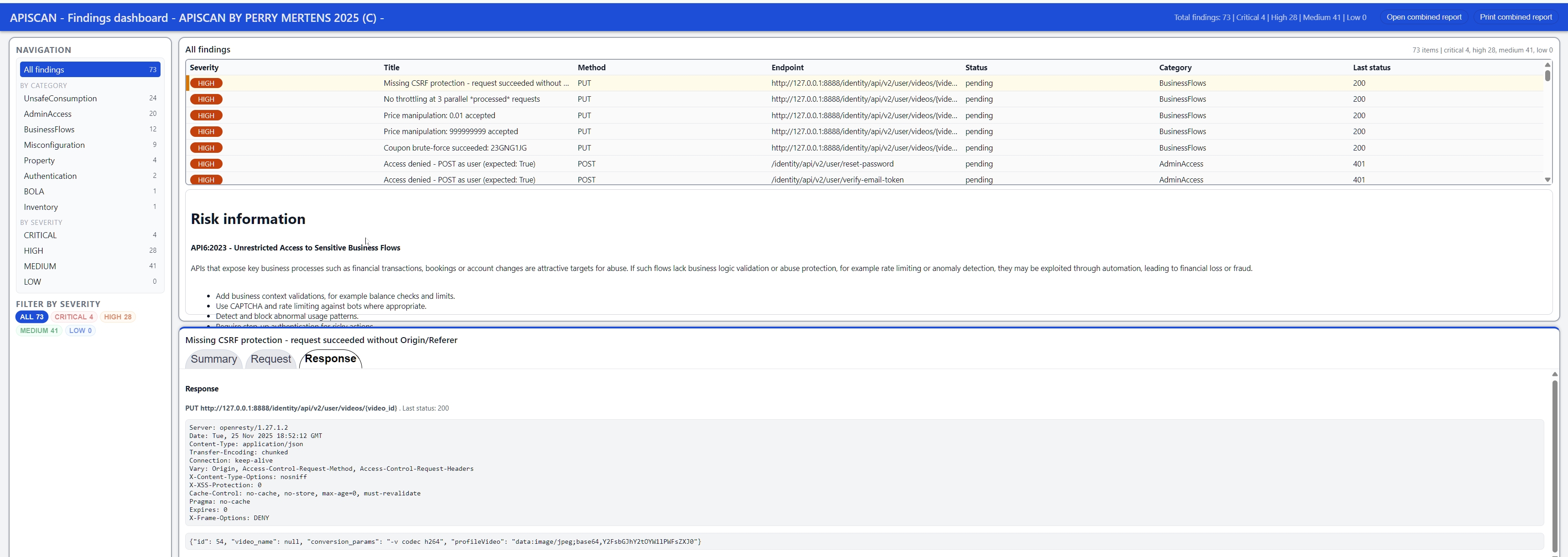 APISCAN v3.0 findings dashboard
